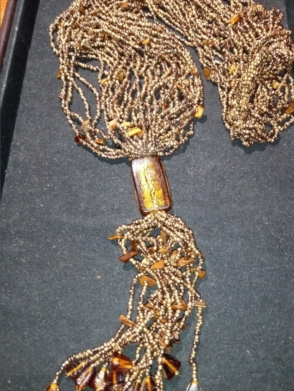 Beaded Tassel Necklace in Bronze and Amber - Women Jewelry